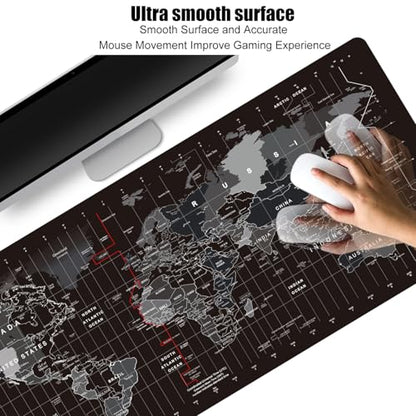 HGWALP Large Keyboard Gaming Mouse Pad Black World Map Mouse Pad with Anti-Slip Rubber Base, Extended XXL Long Gaming Mousepad Big Mouse Pads for Desk,31.5 X 11.8 Inch - color: World Map