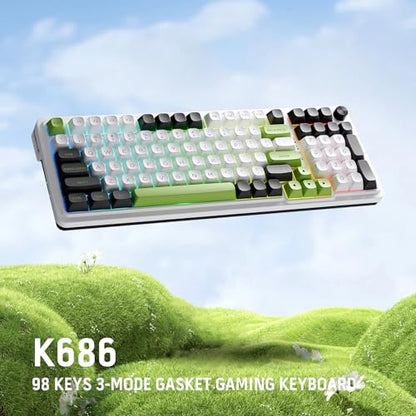 Redragon K686 PRO Wireless RGB Gasket Gaming Mechanical Keyboard, Easy Knob | Multi-Function Control Wheel, 0-Delay Tri-Mode, Cushioned 5-Layer Noise Dampening for Creamy Thocky Sound, Practical 98 Keys - color: GreenFlash Genji, size: 98 Keys
