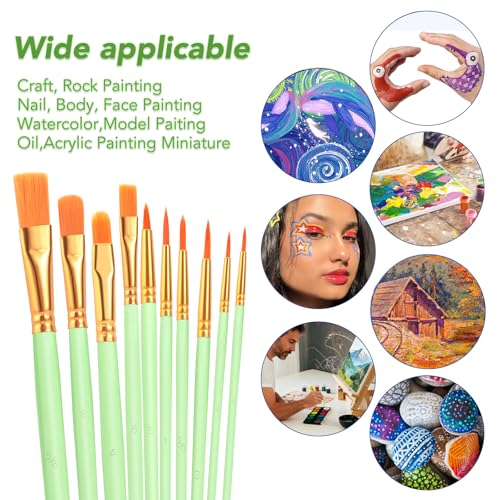 ESRICH Paint Brushes Set, 8 Packs 80 Pcs Acrylic Paint Brush Set, Acrylic Oil Watercolor, Face Nail Art, Miniature Detailing, Rock Painting, Painting Artist Professional Kits(Green) ﻿ - color: Green, size: 80
