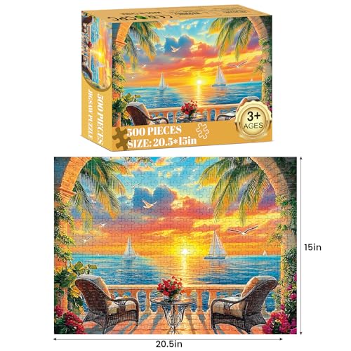 Puzzles for Adults 500 Pieces, Jigsaw Puzzles 500 Pieces Adult Puzzles Ocean Sunset Puzzle Recycled Cardboard Funny Challenging Puzzle Game Activity Nights Gift Toy 20.5x15inch - style: Ocean