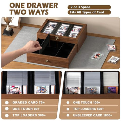 Emfogo Trading Card Storage Box, Wooden Graded Sports Card Display Case | Trading Card Display Case, Adjustable Drawer Dividers, TCG Card Storage Boxs, 1800+ Card Organizer for TCG, MTG, Sports Cards