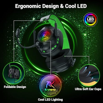 Wireless Gaming Headset with Noise Canceling Microphone for PC, PS5, PS4, Switch, Mac, 2.4 GHz Wireless & Bluetooth 5.4 Gaming Headphones, Cool RGB Lighting, 40Hr Battery, 50mm Drivers(Black Green) - color: Black Green