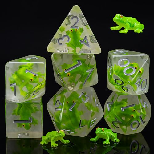 D&D Frog Dice Set, Resin Polyhedral Dice for Dungeons and Dragons, RPG, MTG DND 7-DIE (D4, D6, D8, D10, D12, D20, D%) - color: Frog3