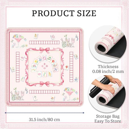 Pink Mahjong Tile Mahjong Table Mat, Non-Slip Noise Reduction Mah Jong Mat with Carrying Bag, Game Table Cover for Mahjongs Poker Card, Festival Birthday Gift for Mahjong Lovers, 31x 31In - color: Mahjong-pink