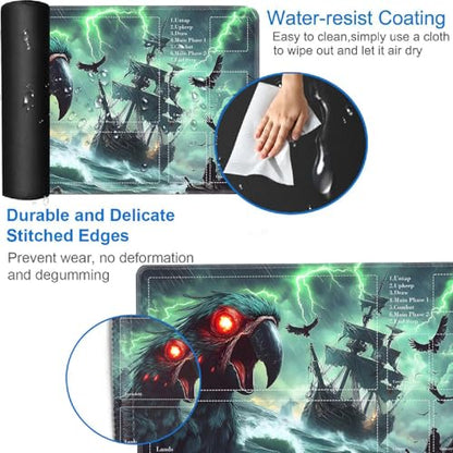 for MTG Card Playmat with Zones-Includes A Storage Bag and 6 Dice, 24 x 14 inches for TCG Playmat with Non-Slip Rubber, Game Mat, Rough Sea Ship - color: Yux-playmats-2-2A-271