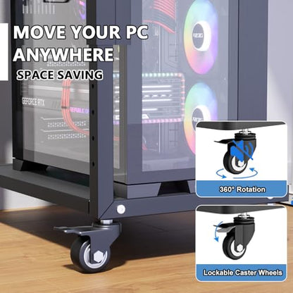 Computer Tower Stand with Power Outlet, 6 Level Height Ajustable PC Tower Stand for Floor, Mobile Rolling CPU Holder Cart for Gaming, Office, Home, 21.34"-28.3", Black - size: 1 power outlet