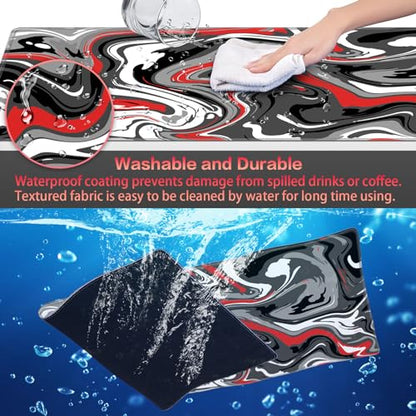 Canjoy Gaming Mouse Pad, Fluid Pattern Mouse Pad 31.5x15.7inch Large Extended Computer Mouse Mat Keyboard Full Desk Mousepad for Gaming, Office, Home - color: Red Black-2, size: 800*400mm