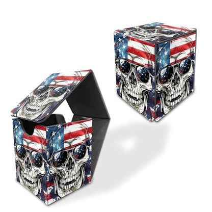 for MTG Deck Box, Commander Deck Case Fits 100 Double Sleeved Cards, PU Leather Storage Box, Compatible with Magic/TCG/PTCG/EDH/Sport Cards,American flag skull - color: American flag skull