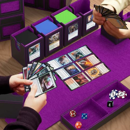 Gomyrod Card Deck Box with 4 Commander Display & Dice Tray (Black & Purple) | 7 In 1 MTG Commander Deck Box, Fits 240+ Toploader Cards, Removable Deck Case, Compatible for Magic/TCG/Sports/Baseball Cards - color: Black & Puple