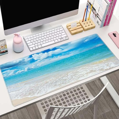 Desk Mat, Beaches Sunny Day Extended Gaming Mouse Pad Large, 31.5"x11.8" Big Mouse Pad with Non-Slip Base and Stitched Edge, Long Computer Keyboard Mouse Mat for Home Office Work - color: Beaches Sunny Day