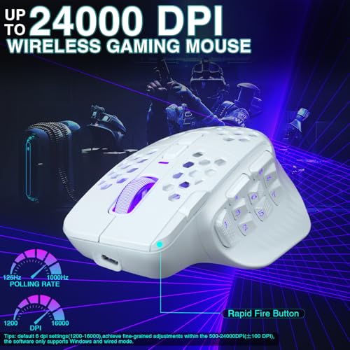 SOLAKAKA SM809 Pro Gaming Mouse with 9 Side Buttons,24000 DPI RGB Mouse for Gamer,16 Programmable Macros MMO Mouse (Wireless, 1-white2) - color: 1-white2