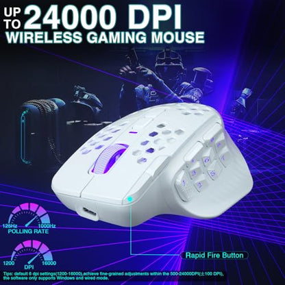SOLAKAKA SM809 Pro Gaming Mouse with 9 Side Buttons,24000 DPI RGB Mouse for Gamer,16 Programmable Macros MMO Mouse (Wireless, 1-white2) - color: 1-white2