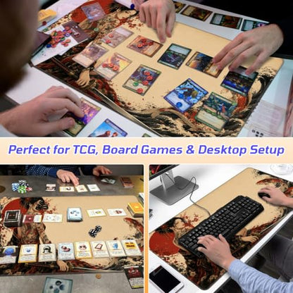 Koi Wave Tattoo MTG Playmat, Card Game Play Mat with Stitched Edges, Smooth Surface Board Game Trading Card Mat, Non-Slip Rubber Base Large Gaming Mouse Pad 24 x 14 Inch - color: Koi Wave Tattoo