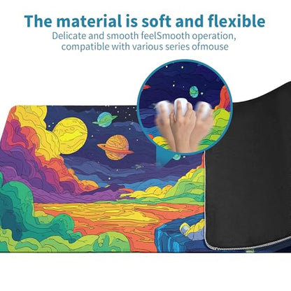 Astronaut Gaming Mouse Pad Abstract Sky Mouse Pad 31.5x11.8 Inch Eat Pizza Texture Non-Slip Rubber Base Large Mousepad Stitched Edges Keyboard Mouse Mat Desk Pad for Office and Home - color: Astronaut
