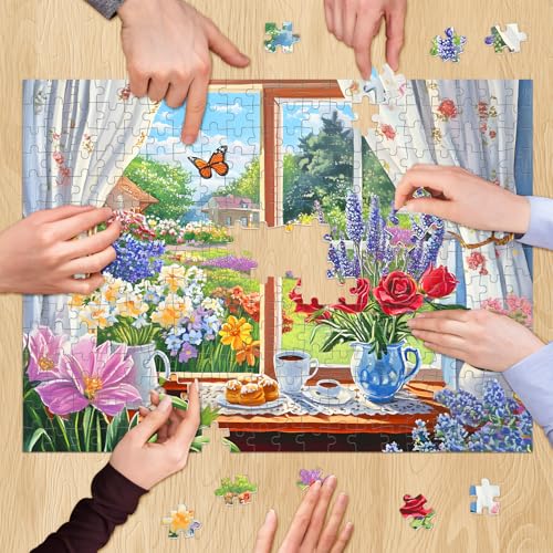 300 Pieces Puzzle for Adults, Garden and Afternoon Tea Jigsaw Puzzles - style: Window and Garden