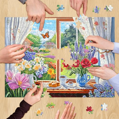 300 Pieces Puzzle for Adults, Garden and Afternoon Tea Jigsaw Puzzles - style: Window and Garden