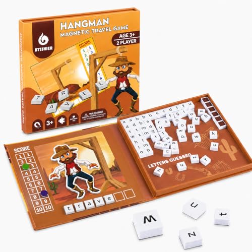 Magnetic Hangman Game for Kids Ages 4-10, Reusable Travel Word Game, Screen-Free Learning Toy for Road Trips, Airplane Activities and Car Rides - style: Hangman Game