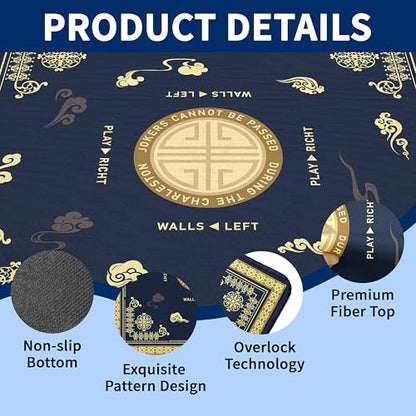 Mahjong Mat with Black Carrying Bag, 31.5"x31.5" Anti-Slip Noise Reduction Gaming Mat for Mahjong, Poker, Board Games, 3 Dice & Black Storage Bag - color: Navy Blue