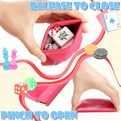 2 Pcs Leather Mahjong Card Bag Clutch Pouch Holder with PU Squeeze Dice Bag Mahjong Accessories Protector Cover Case for MAHJ Lover Playing Game Night(Hot Pink) - color: Hot Pink