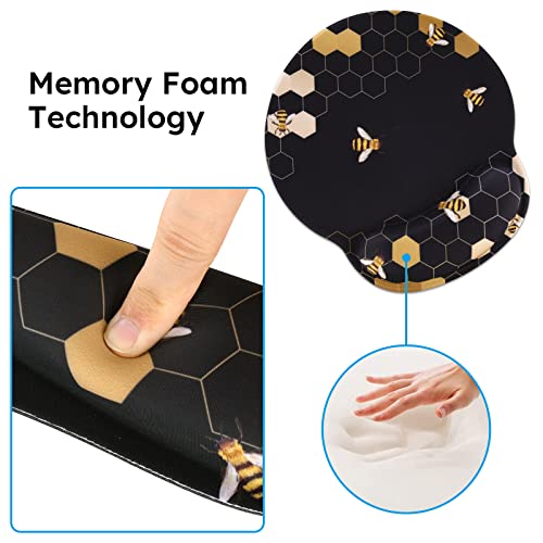 iCasso Desk Mat, Gaming Mouse Pad Wrist Support Set,4in1 XXL Large Mousepad + Keyboard Wrist Rest+Mouse Wrist Rest+Coaster Set with Ergonomic Design for Home Office Table Computer-Honeycomb - color: Honeycomb
