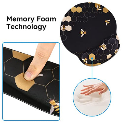 iCasso Desk Mat, Gaming Mouse Pad Wrist Support Set,4in1 XXL Large Mousepad + Keyboard Wrist Rest+Mouse Wrist Rest+Coaster Set with Ergonomic Design for Home Office Table Computer-Honeycomb - color: Honeycomb