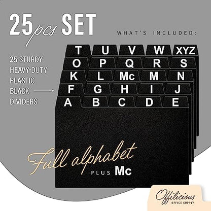 OFFILICIOUS 25 Black Index Card Dividers 3x5 - Large Index Cards for Index Card Box, Index Card Organizer, Index Cards Holder - Alphabetical File Dividers, Recipe and Card Guides, Greeting Cards - size: 3 x 5 Inches, style: 25 Pcs