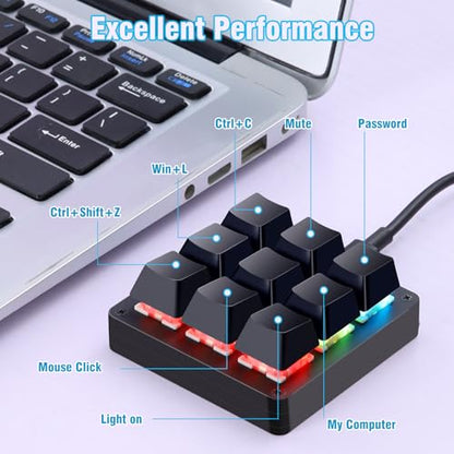 Koolertron One Handed Macro Mechanical Keyboard,Blue LED Backlit Portable Mini One-Handed Mechanical Gaming Keypad OSU! Keyboard 9 Fully Programmable Keys (9 Keys/Black/Pink LED) - style: 9 Keys/Black/Pink LED