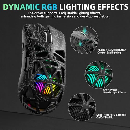 Aula SC620 Wireless Gaming Mouse, Tri-Mode 2.4GHz/USB-C/BT5.3 Computer Mouse with 12000 DPI, Programmable Macro Gamer Mouse with Rapid Fire Key, RGB Light Gaming Mice for PC/Laptop/Mac - color: Line Black
