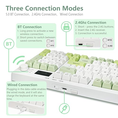Wireless Keyboard, Quiet Keyboard for Work, Tri-Mode BT5.0/2.4GHz/USB-C, Creamy Keys with RGB Backlight, 94-Key, Anti-ghosting Keys, Compatible with PC, Mac, Gaming Consoles