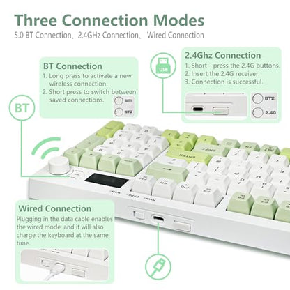 Wireless Keyboard, Quiet Keyboard for Work, Tri-Mode BT5.0/2.4GHz/USB-C, Creamy Keys with RGB Backlight, 94-Key, Anti-ghosting Keys, Compatible with PC, Mac, Gaming Consoles