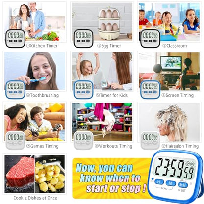 AyayaBoss 2-Pack Magnetic Kitchen Timers for Cooking, Digital Stop Watch Countdown Timer for Kids, Teachers, Classroom, Office, Exercise - Battery Included - color: Digital Timer 2 Pack - Blue