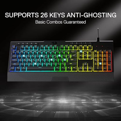 Redragon K525 RGB Backlit 104 Keys Wired Membrane Gaming Keyboard w/ 5 Multimedia Keys & 4 Extra On-Board Macro Keys, Dedicated Media Control, Ergonomic Wrist Rest, Linear Mechanical-Feel Switch - color: Black, size: 104 Keys Lite