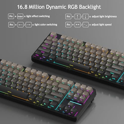 MageGee LIGHT87 Wireless Creamy Keyboard, Gasket Structure, RGB Backlit, 2.4G/USB-C/BT5.0 Hot Swappable Mechanical Gaming Keyboard for Win/Mac/PC, 8000mAh Battery, Side Printed PBT Keycaps, Black - color: Grey Black/Blue Whale Switch