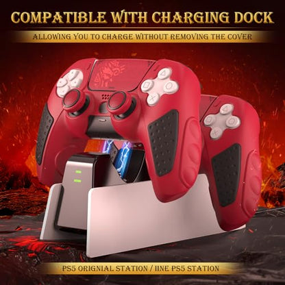 IINE Anti-Slip PS5 Controller Skin, Soft Silicone Protective Cover Case for PlayStation 5 DualSense Controller with 2 Thumb Grip Caps/Touchpad Sticker (Red) - color: Red