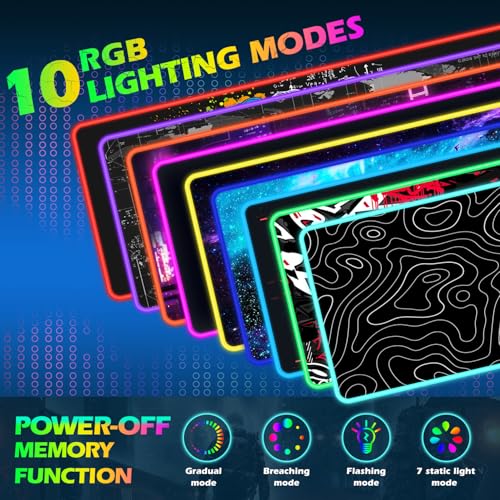 ToLuLu RGB Wireless Charging Gaming Mouse Pad, 7.5/10/15W 10 Light Modes LED Mouse Pad Computer Keyboard Mat Mousepad, 800x300x4MM Extended Large Desk Pad for Gamer, Black and White Abstract Lines - color: Black and white Abstract Lines