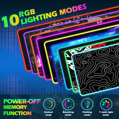 ToLuLu RGB Wireless Charging Gaming Mouse Pad, 7.5/10/15W 10 Light Modes LED Mouse Pad Computer Keyboard Mat Mousepad, 800x300x4MM Extended Large Desk Pad for Gamer, Black and White Abstract Lines - color: Black and white Abstract Lines