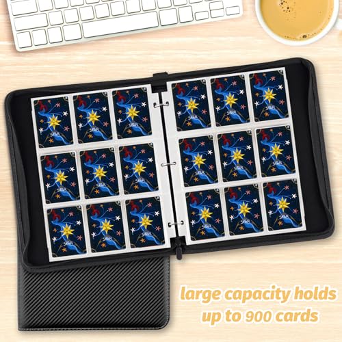 GERMUN 9 Pocket Trading Card Binder,900 Cards,50 Top-Loading Pages, Double Sided Pockets PU Cover Zipper Collection Album Folder for Standard MTG, TCG, Sports Cards (Black) - color: 9 Pocket 900 Carton Black