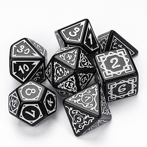 DND Dice Set -D&D Polyhedral Dice (7 Pcs) Druid Dice with Leather Dice Bag for Role Playing Dice Games RPGs(Druid - Black White) - color: Druid - Black White