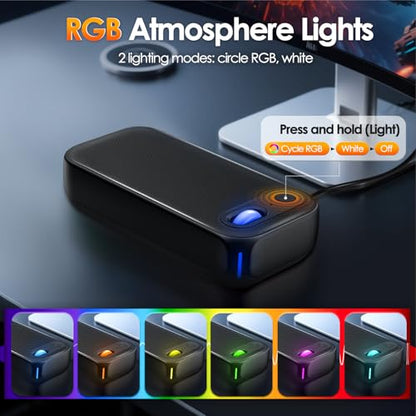 USB-A/USB-C Computer Speakers for PC Desktop | Wired Speakers with RGB Lights/Stereo Sound/Enhanced Bass,Portable Mini Sound-bar for Monitor/Laptop/PC/Smartphones/Tablets
