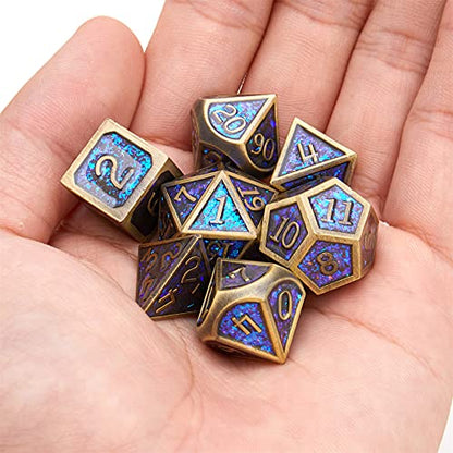 Metal dice Set D&D, Polyhedron DND Dungeons and Dragons Metal DND dice Set, Suitable for Pathfinder RPG Shadow Run Savage World and Other Role-Playing Game dice Sets - color: Glitter Bronze