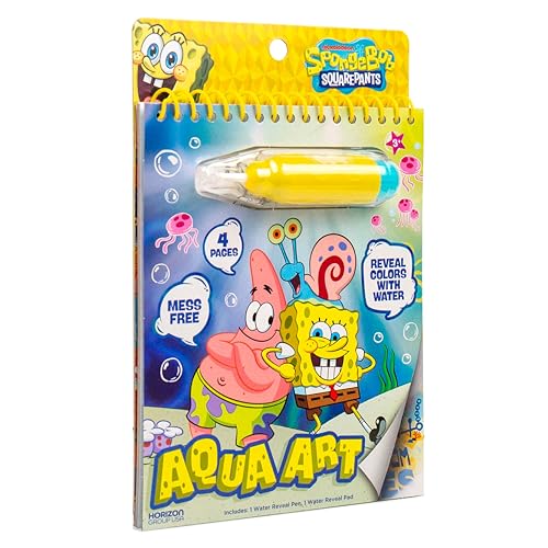 Spongebob Aqua Art, Mess-Free Water Reveal Coloring Book with Pen, No Mess Travel Activity Pad for Kids & Toddlers, Reusable Water Art Set, Preschool On-The-Go Toy, Mess Free Coloring for Toddlers - style: SpongeBob