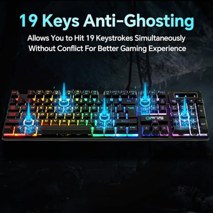 CHONCHOW Gaming Keyboard and Mouse Combo, Wired RGB Backlit for PC Gamer | Mechanical Feel, Anti-ghosting, USB Light Up Keyboard 3200DPI Gaming Mouse, LED Gaming Set for Laptop PS4 Xbox Mac Game Work
