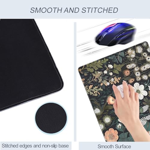 Dark Flower Desk Mat Floral Plants Mouse Pad Boho Aesthetic Wildflowers Large Gaming Mousepad Desk Pad, XXL Keyboard Mouse Mat Full Desktop Mat Women Office Desk Accessories 31.5"x15.7" - color: A5- Dark Flowers