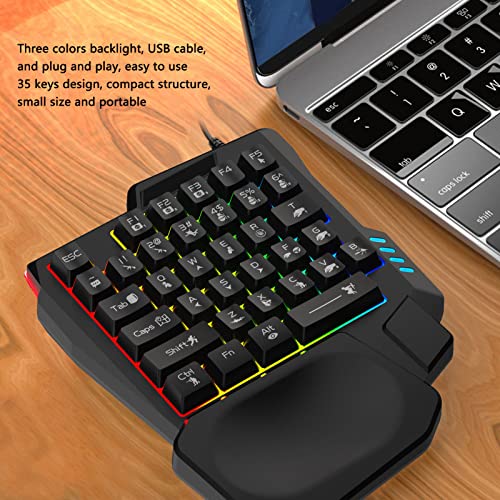 One-Handed Mechanical Gaming Keyboard,35 Keys Waterproof Professional Gaming Keypad,with 3 Color Backlight, Single Handed Keyboard for Computer Mobile Games