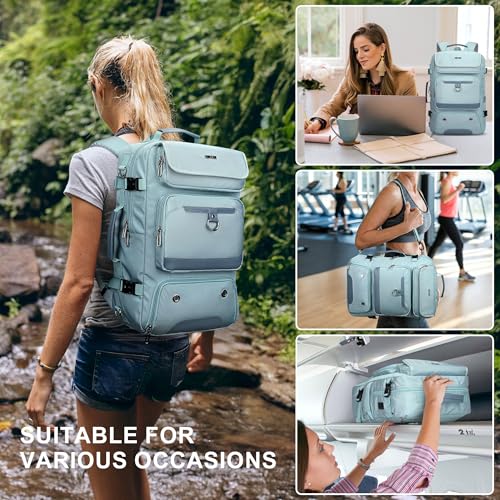 PIJUSHI Carry on Travel Backpack for Women with Shoe Compartment Fits 16“ | 3-In-1 Convertible Duffel/Shoulder Bag with USB Port, Anti-Theft Pocket for Daily, Weekend Trip, PE039 Blue - color: Blue