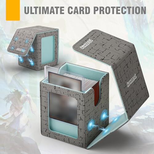 MTG Commander Deck Box with Display Window, Magnetic Closure Card Case Holds 100+ Double-Sleeved Cards, PU Leather TCG Storage Box Compatible with PTCG, Sports & Trading Cards (Gray) - color: Gray