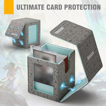MTG Commander Deck Box with Display Window, Magnetic Closure Card Case Holds 100+ Double-Sleeved Cards, PU Leather TCG Storage Box Compatible with PTCG, Sports & Trading Cards (Gray) - color: Gray