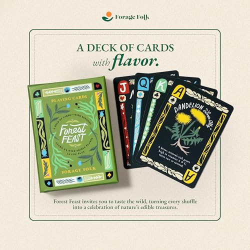 Forest Feast Botanical Playing Cards for Nature Lovers & Collectors – Beautiful Playing Cards, Poker Deck Featuring 52 Hand-Illustrated Edible Wild Plants + Digital Booklet of 20 Classic Games - style: Forest Feast