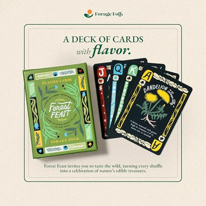 Forest Feast Botanical Playing Cards for Nature Lovers & Collectors – Beautiful Playing Cards, Poker Deck Featuring 52 Hand-Illustrated Edible Wild Plants + Digital Booklet of 20 Classic Games - style: Forest Feast