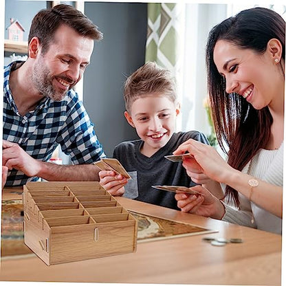 Portable Wooden Multi-grid Card Storage Box Card Organizer for Trading and Tokens for Game Nights and Collectors Compartments Walnut Finish